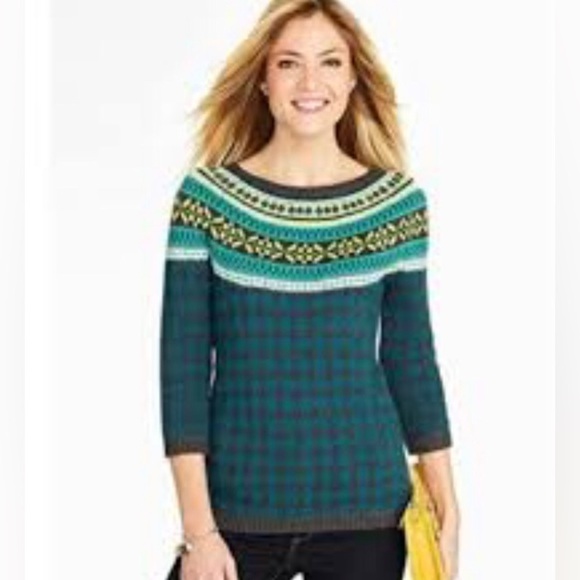 Talbots Petite Nordic Fair Isle Houndstooth Lambs Wool blend. Plaid. Size MP - Picture 6 of 6